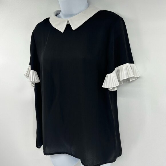 CeCe Women's Short Sleeve Color Blocked Collared Blouse (S) - Picture 4 of 8